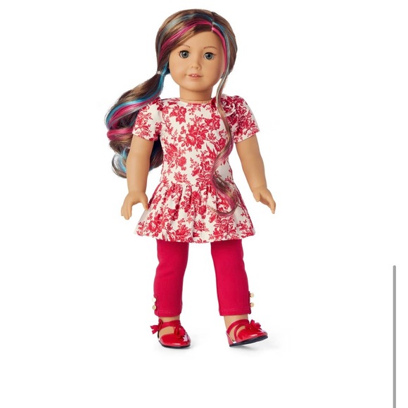 New American Girl RED FANCY SHOES 18" Doll Rose Flower Bow Flats Janie Jack BOX - Picture 3 of 6